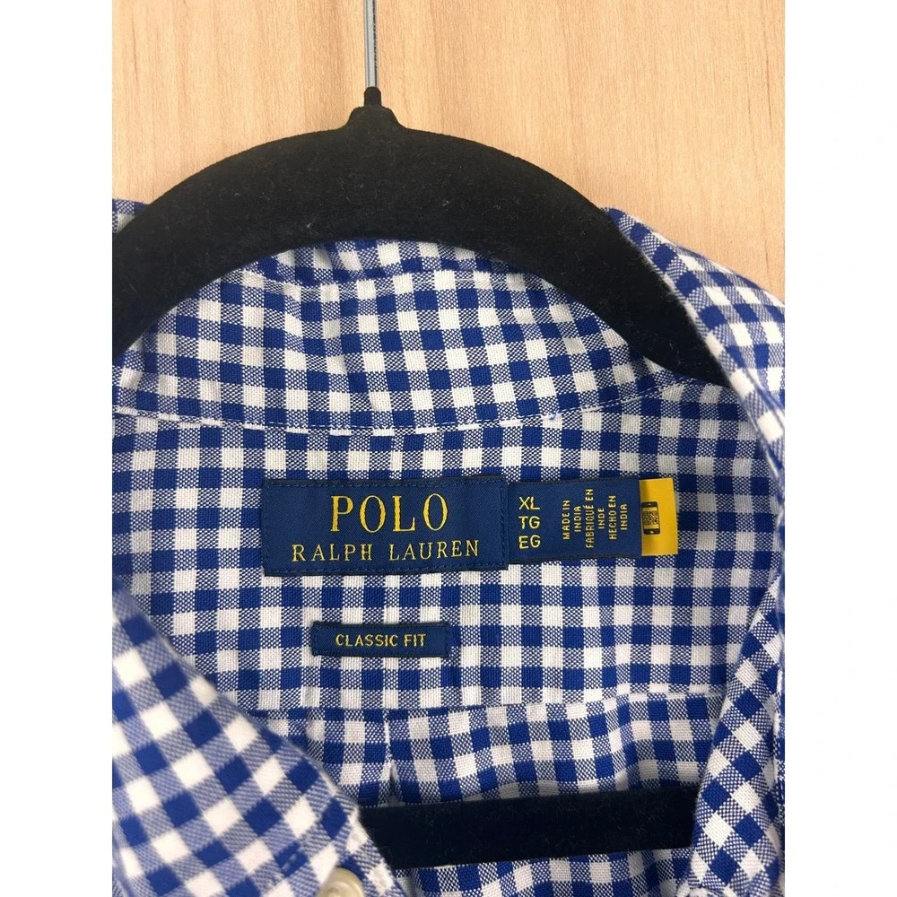 Polo Ralph Lauren Mens XL Classic Fit Gingham Check Button Down Shirt Blue White